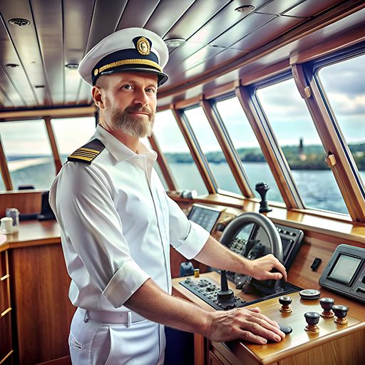 Licensed captain navigating from the helm