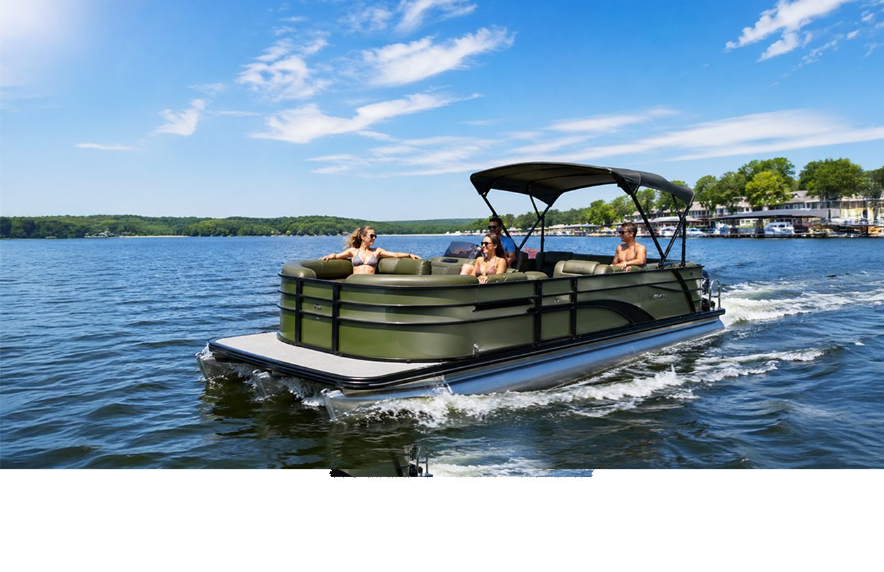 Pontoon boat on the calm water of Lake of the Ozarks